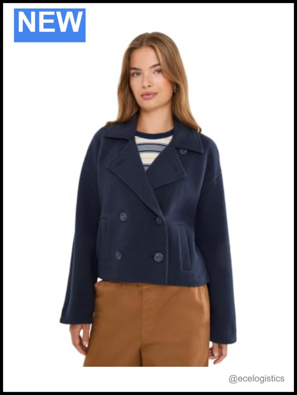Petite Cropped Knit Peacoat Blazer Jacket Long Sleeve Button Front